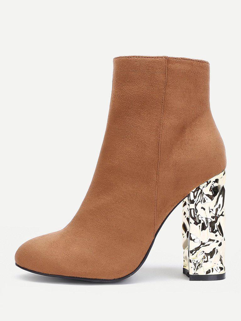 Block Heeled Side Zipper Ankle Boots-shoes-Des Mess