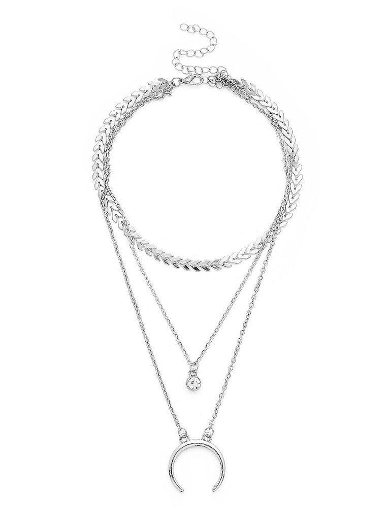 Moon Pendant Layered Chain Necklace-jewelry-Des Mess