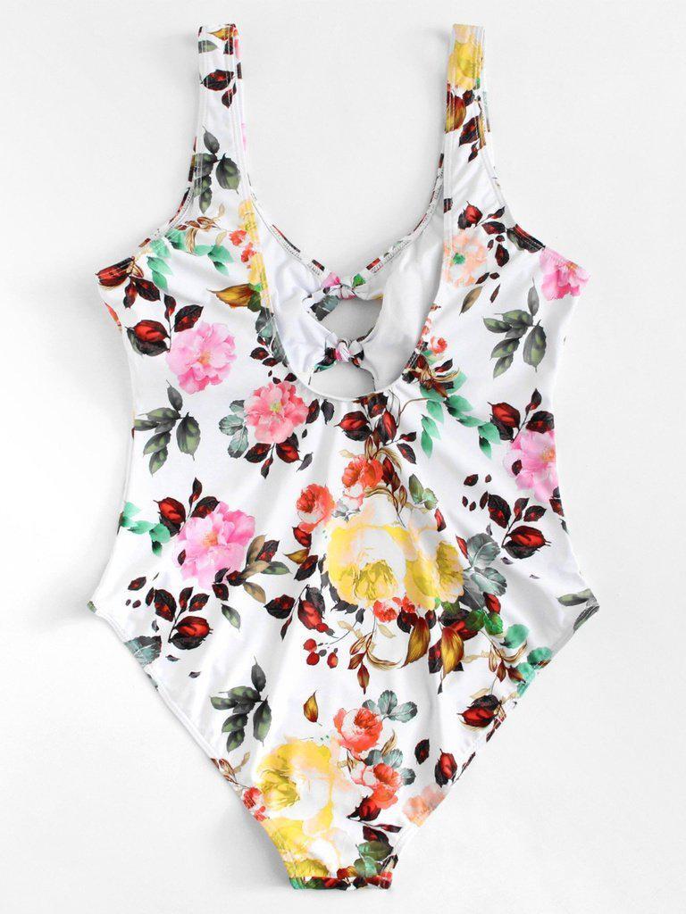 Flower Print Knot Swimsuit-swimwear-Des Mess