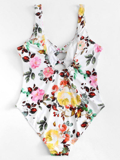 Flower Print Knot Swimsuit-swimwear-Des Mess