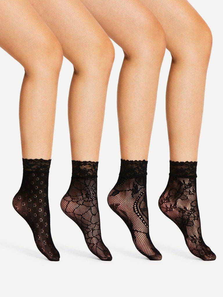 Flower Pattern Ankle Socks 4Pairs-accessories-Des Mess