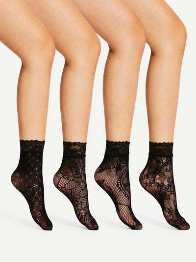 Flower Pattern Ankle Socks 4Pairs-accessories-Des Mess