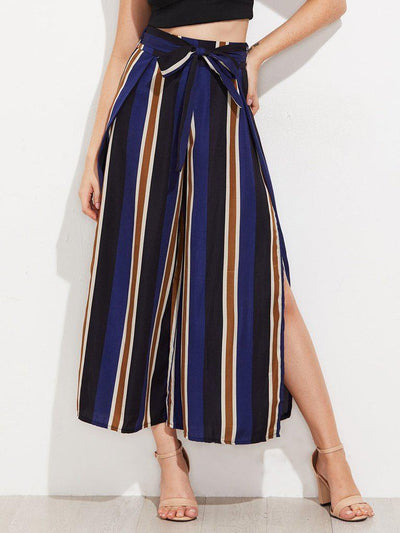 Vertical Striped Split Side Wide Leg Pants-bottom-Des Mess