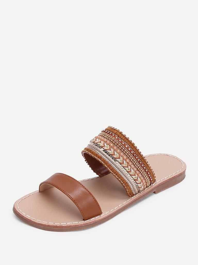 Tribal Embellished Flat Sandals-shoes-Des Mess