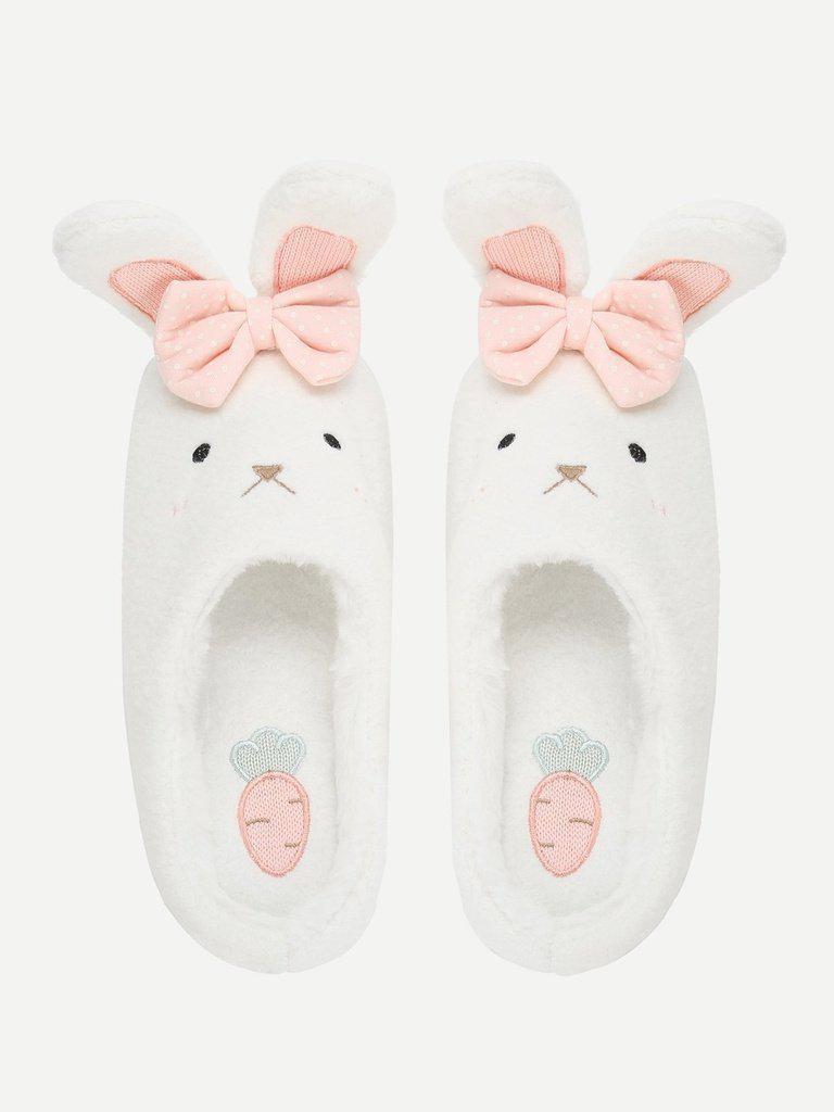 Rabbit Design Flat Slippers With Bow-shoes-Des Mess