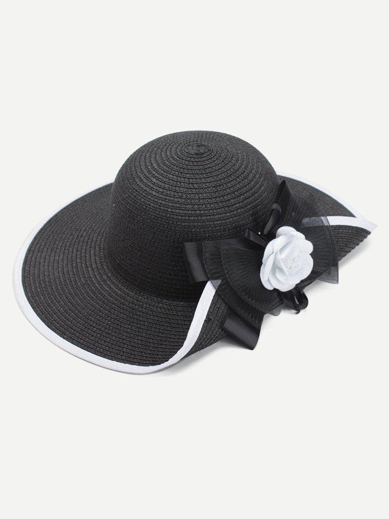 Flower Decorated Straw Hat With Bow--Des Mess