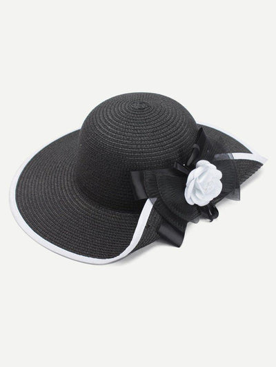 Flower Decorated Straw Hat With Bow--Des Mess