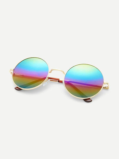 Gold Frame Colorful Lens Round Sunglass-accessories-Des Mess