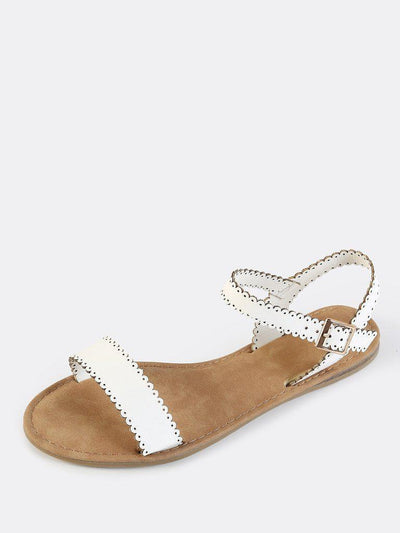 Scalloped Trim Flat Sandals WHITE-shoes-Des Mess