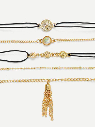 Tassel Detail Link Bracelet Set 5Pcs--Des Mess