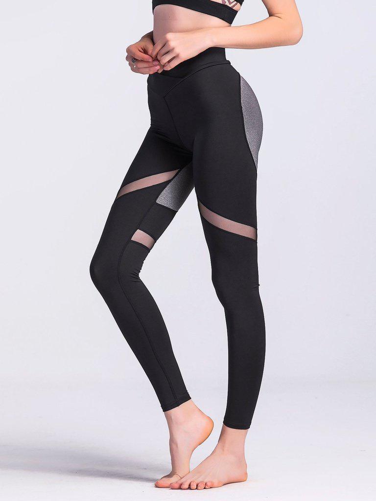 Sheer Mesh Panel Colorblock Legging-bottom-Des Mess
