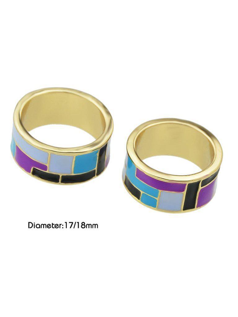 Purple-8 Enamel Geometric Pattern Finger Rings-jewelry-Des Mess