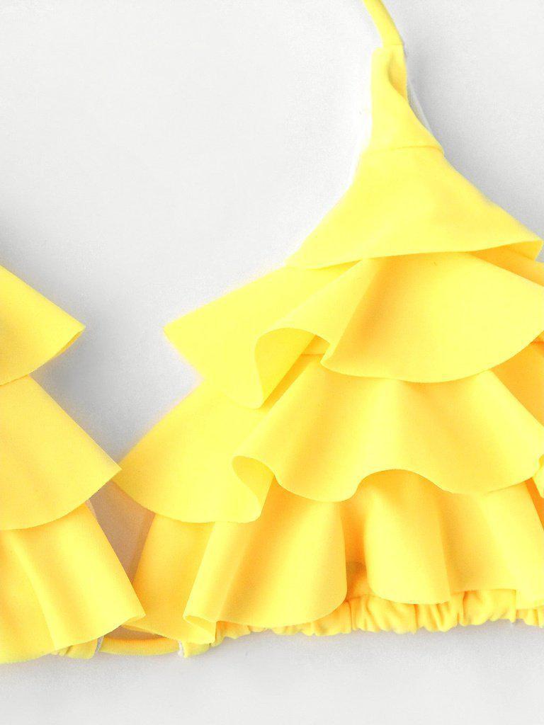 Bird Print Tassel Tie Flounce Bikini Set-swimwear-Des Mess