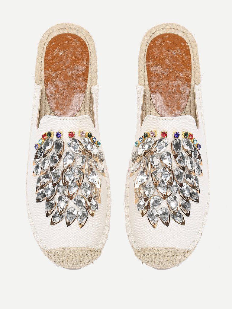 Rhinestone Decorated Cap Toe Flats-shoes-Des Mess