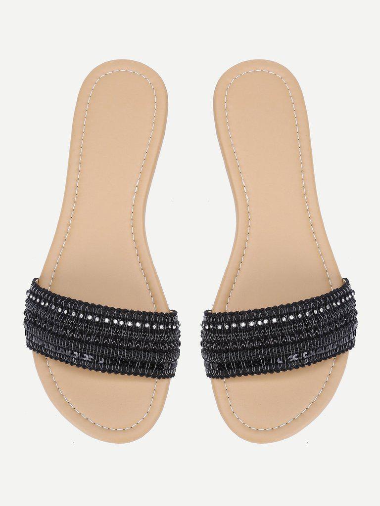 Beaded Detail Slide Sandals-shoes-Des Mess
