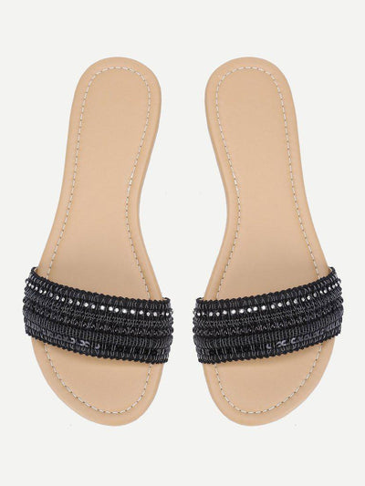 Beaded Detail Slide Sandals-shoes-Des Mess