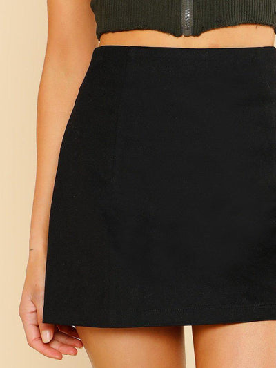 Solid High Waist Skirt-bottom-Des Mess