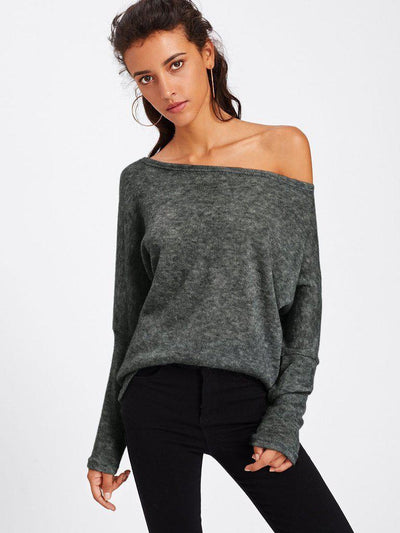 Asymmetric Shoulder Batwing Sleeve Sweater-outerwear-Des Mess