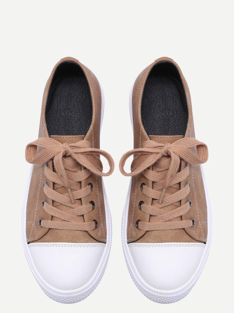 Khaki Lace Up PU Low Top Sneakers-shoes-Des Mess