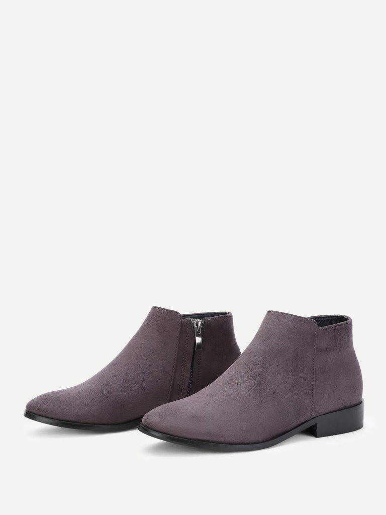 Side Zipper Suede Flat Boots-shoes-Des Mess