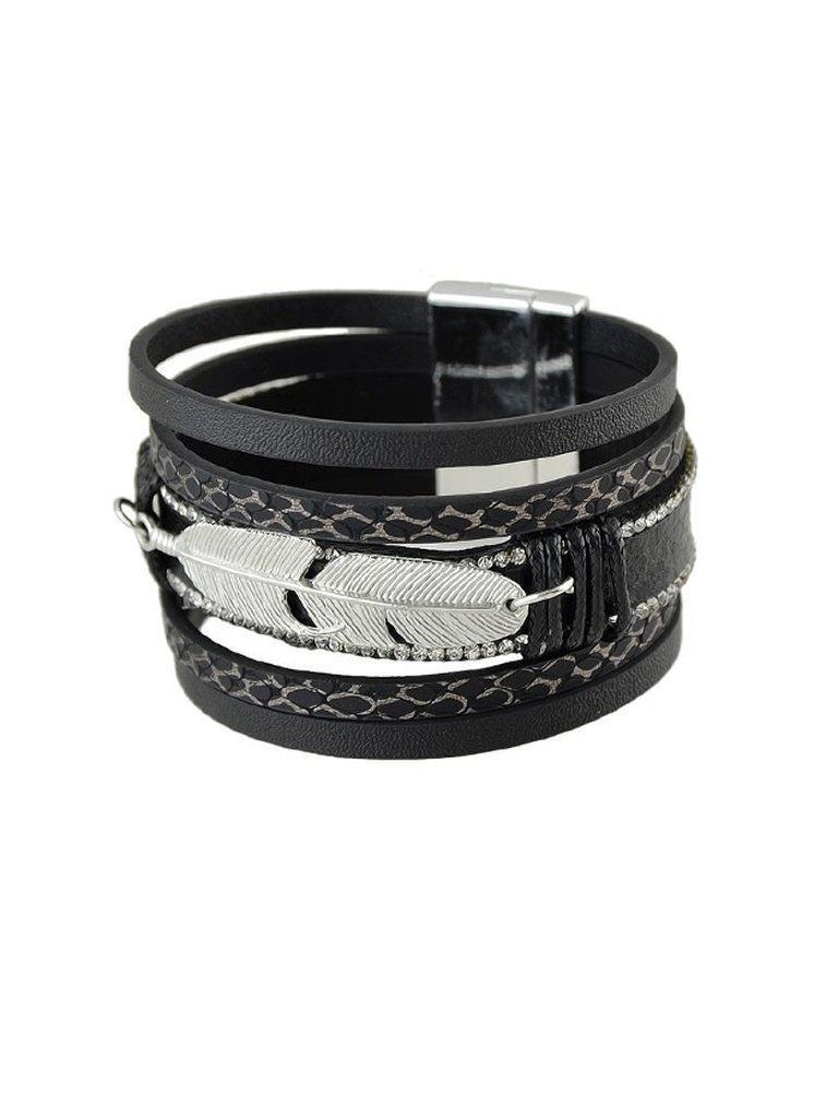 Black Multilayer Blue Black Pu Leather Wrap Bracelets--Des Mess