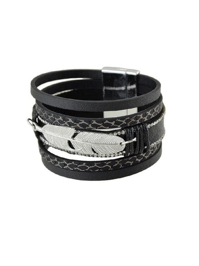 Black Multilayer Blue Black Pu Leather Wrap Bracelets--Des Mess