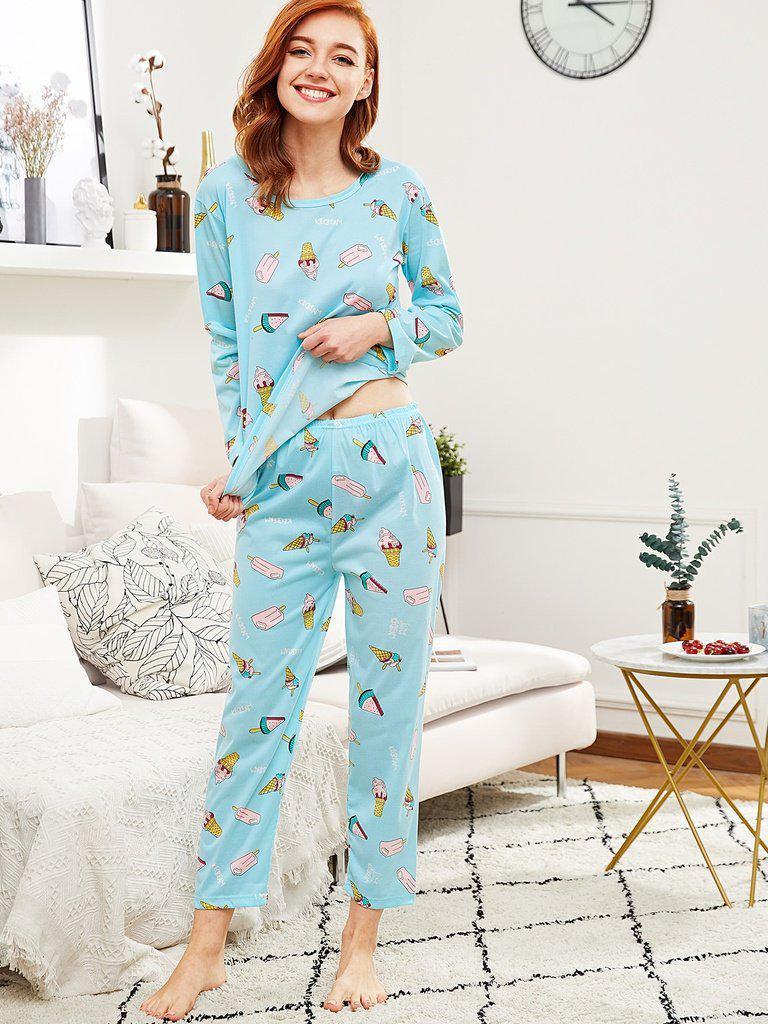 All Over Print Tee & Pants Pj Set-loungewear-Des Mess