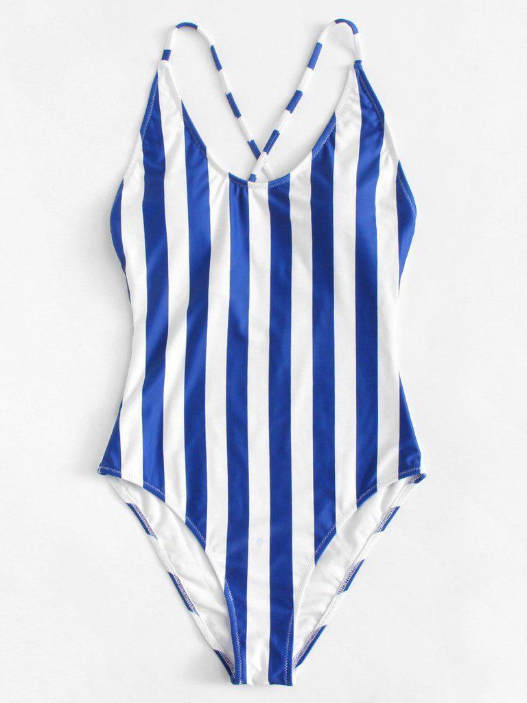 Crisscross Back Striped Swimsuit-swimwear-Des Mess