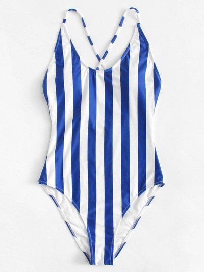 Crisscross Back Striped Swimsuit-swimwear-Des Mess