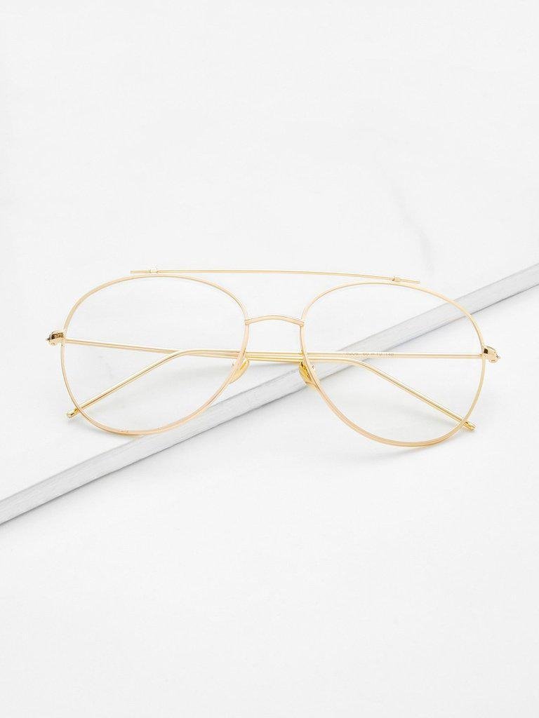 Gold Frame Clear Lens Double Bridge Glasses-accessories-Des Mess