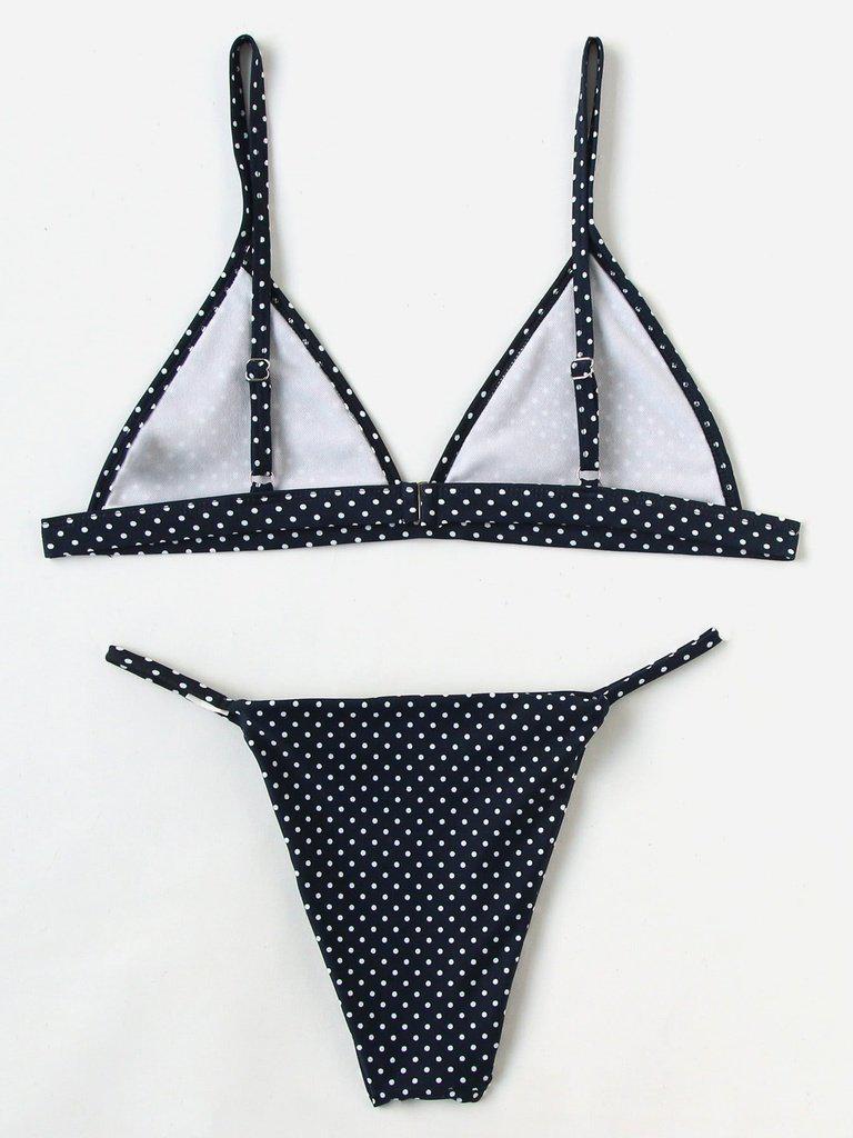 Polka Dot Print Triangle Bikini Set-swimwear-Des Mess