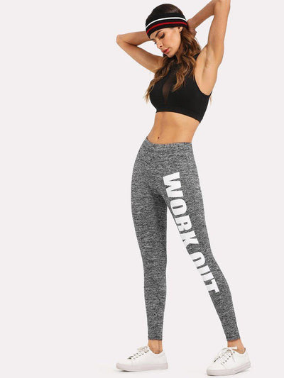 Slogan Print Leggings-bottom-Des Mess