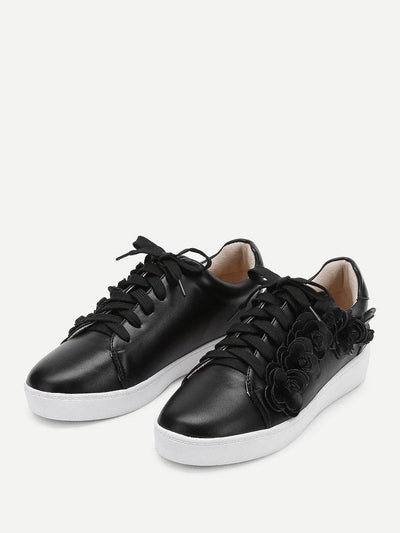 Floral Appliqued Lace Up Sneakers-shoes-Des Mess