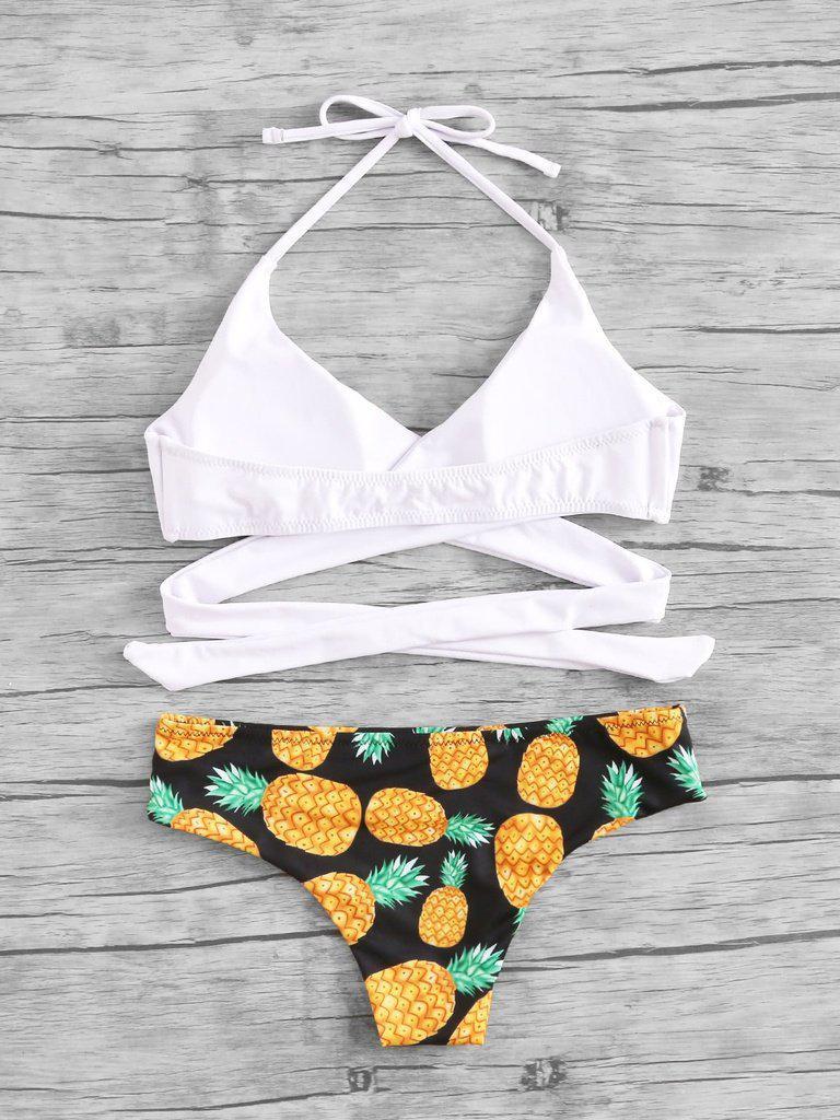 Pineapple Print Wrap Bikini Set-swimwear-Des Mess