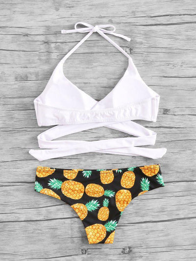 Pineapple Print Wrap Bikini Set-swimwear-Des Mess