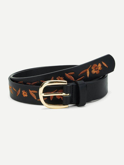 Embroidered Detail PU Belt-accessories-Des Mess