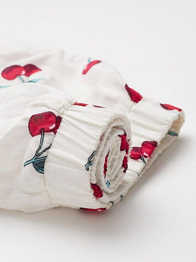 Cherry Print Top And Shorts Pajama Set-loungewear-Des Mess