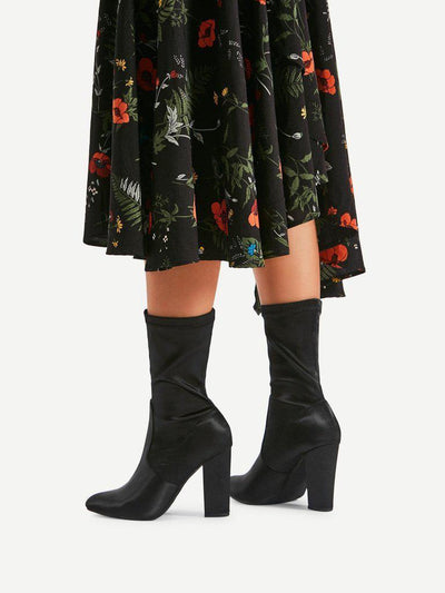 Block Heeled Pointed Toe Mid Calf Boots-shoes-Des Mess