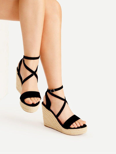 Cross Strap Espadrille Wedges-shoes-Des Mess