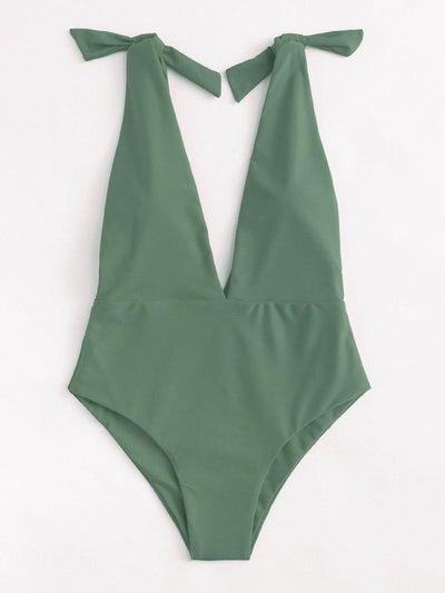 Deep V Plunge Knot Swimsuit-swimwear-Des Mess