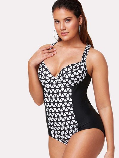 Geometric Pattern Two Tone Swimsuit-swimwear-Des Mess