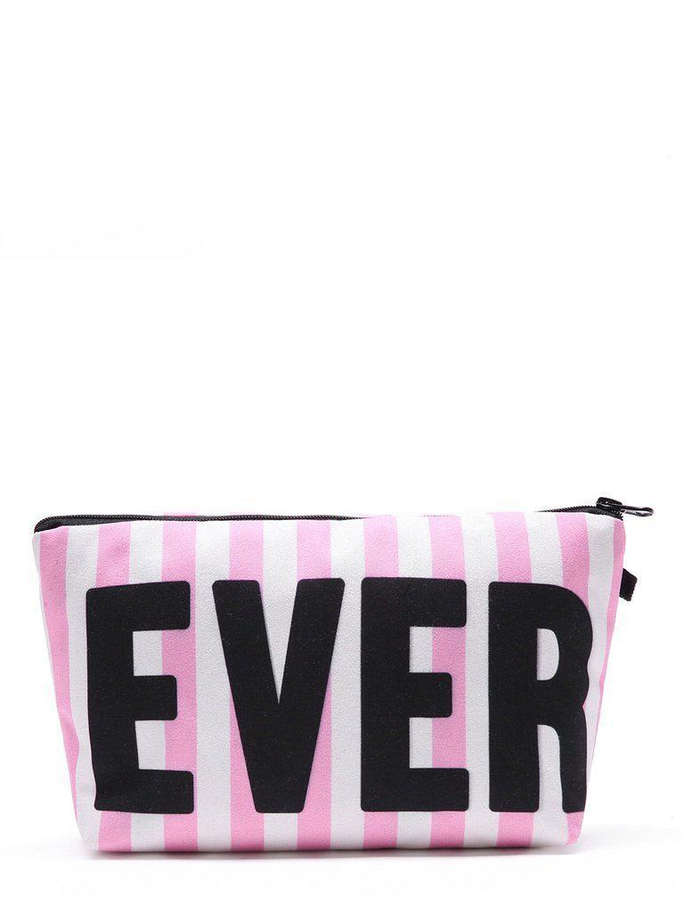 Slogan & Striped Print Cosmetic Pouch-makeup-Des Mess