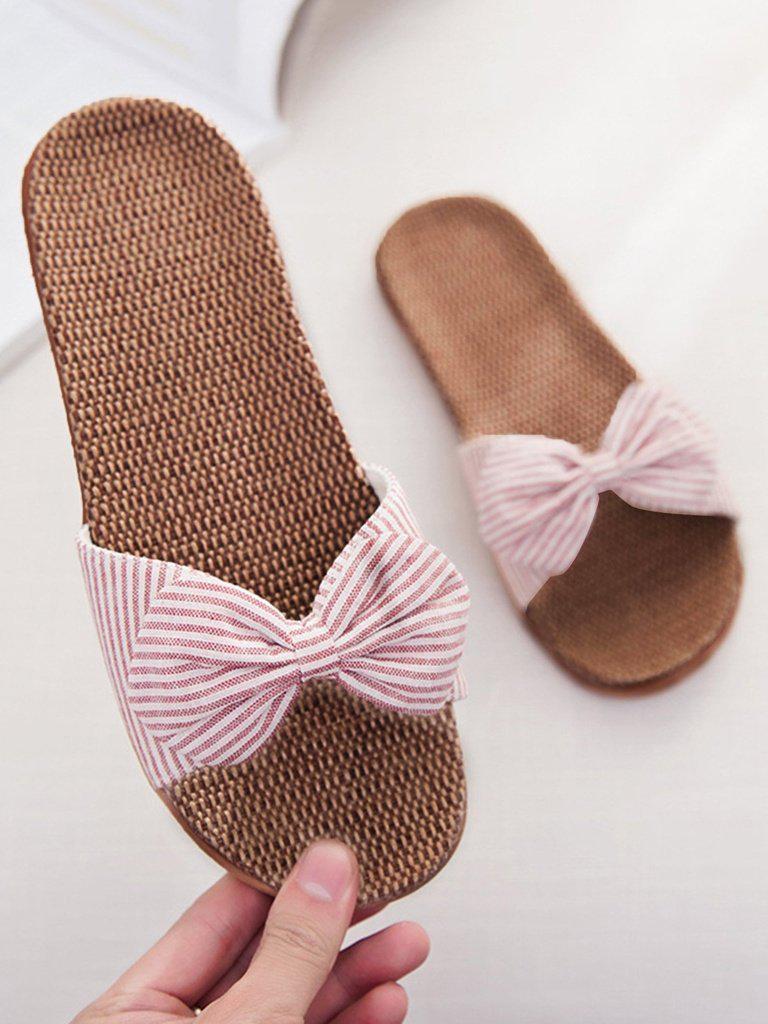 Striped Bow Flat Sliders-shoes-Des Mess