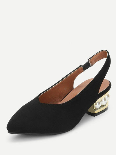 Faux Pearl Heeled Slingback Pumps-shoes-Des Mess
