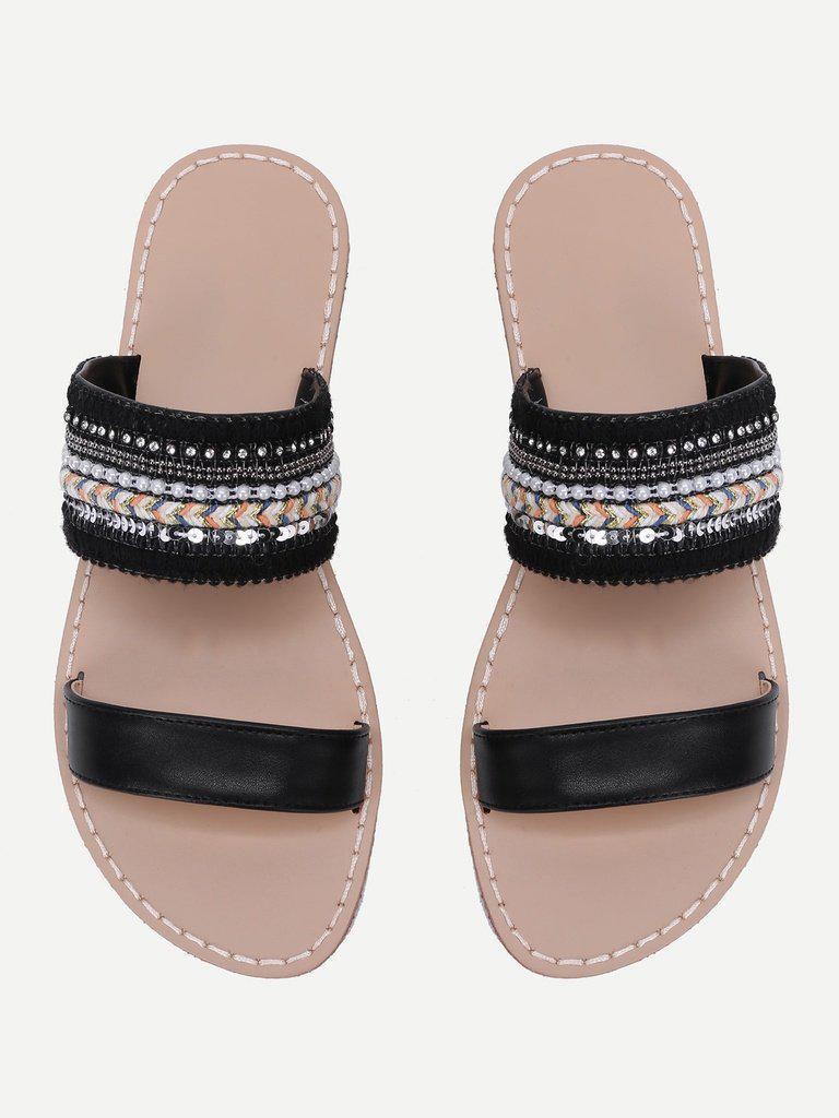 Tribal Embellished Flat Sandals-shoes-Des Mess