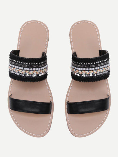Tribal Embellished Flat Sandals-shoes-Des Mess