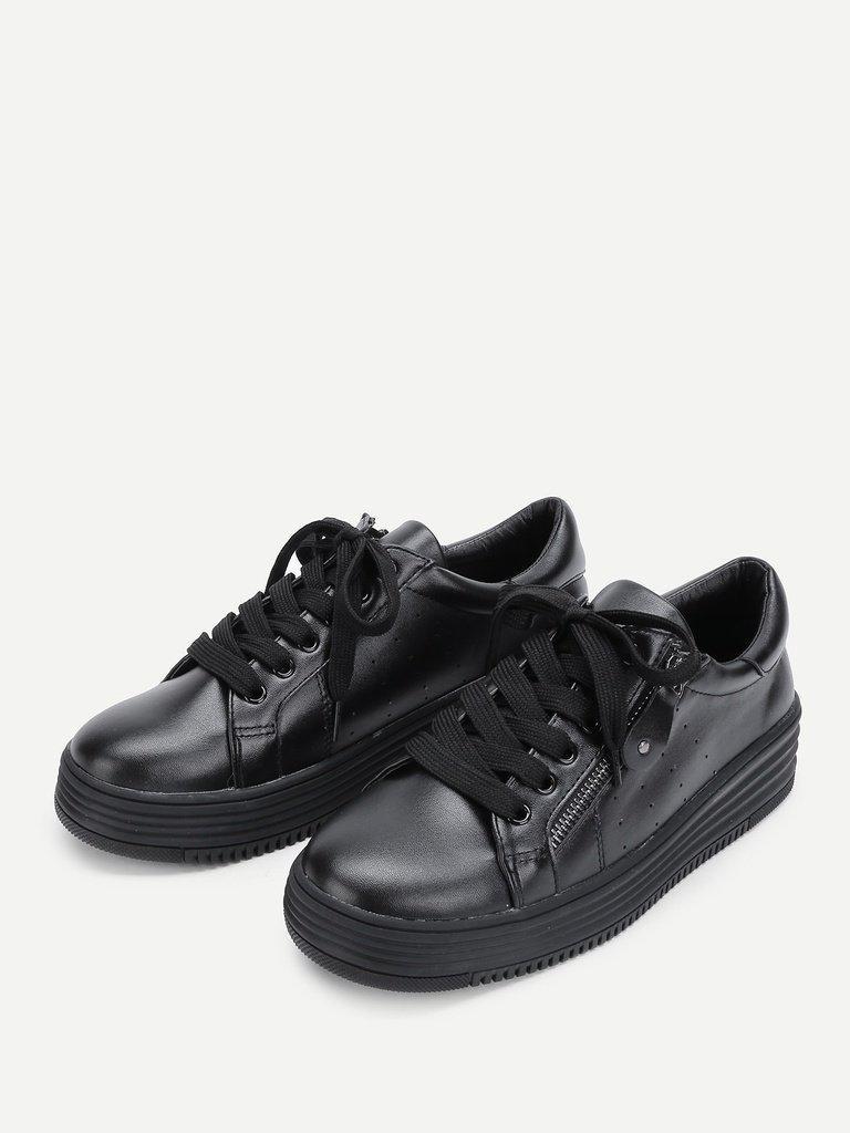 Laser Cutting Detail Contrast Lace Up Trainers-shoes-Des Mess