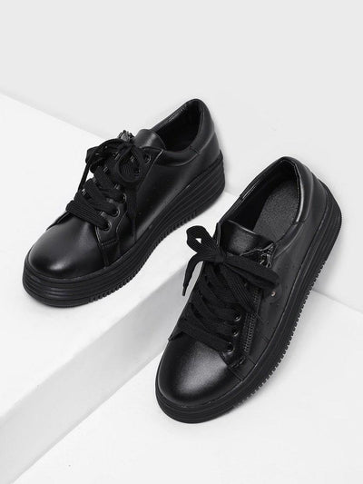 Laser Cutting Detail Contrast Lace Up Trainers-shoes-Des Mess