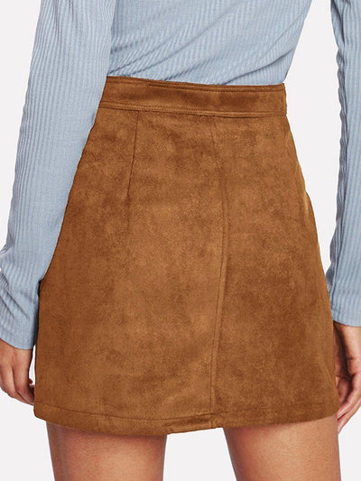 Zip Front Dual Pocket Skirt-bottom-Des Mess