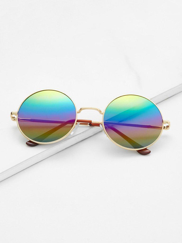 Gold Frame Colorful Lens Round Sunglass-accessories-Des Mess